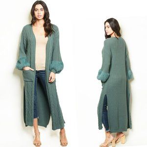 PLUS Faux Fur Chunky Knit Maxi Long Sweater C42107